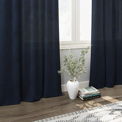 Navy Blue Linen Curtains 102 Inches Long - Image 6