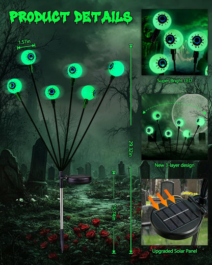 Solar Halloween Decorations Outdoor 6 Pack 36 LED Green Solar Eyeball Light