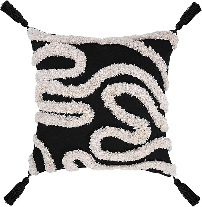 Adabana Black and Beige Pillow Covers Decorative Tufted Abstract Throw Pillows - Image 6