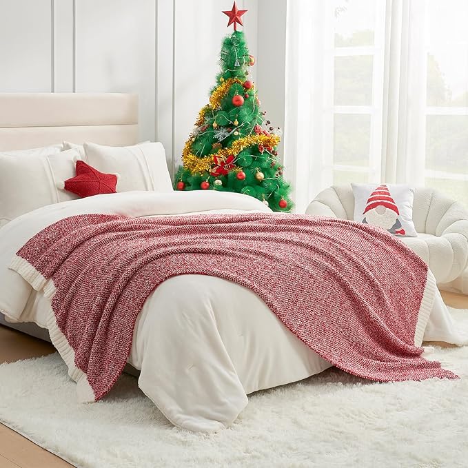 Snuggle Sac Christmas Red Blanket Twin Size, Ultra Soft Warm Fuzzy Knit Blanket - Image 2