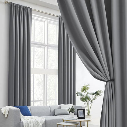 DUALIFE Gray Extra Long Curtains 108 Inch Length, Back Tab and Rod Pocket - Image 2