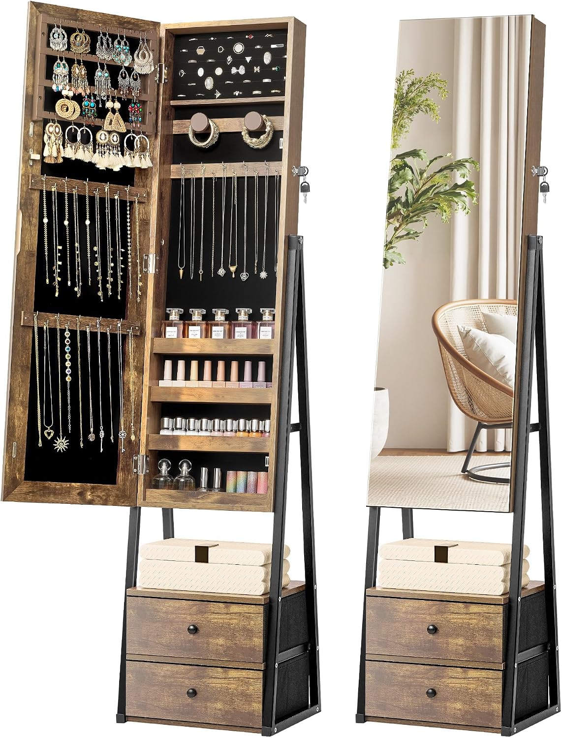 nicetree mirror jewelry cabinet, lockable full length mirror, main product view