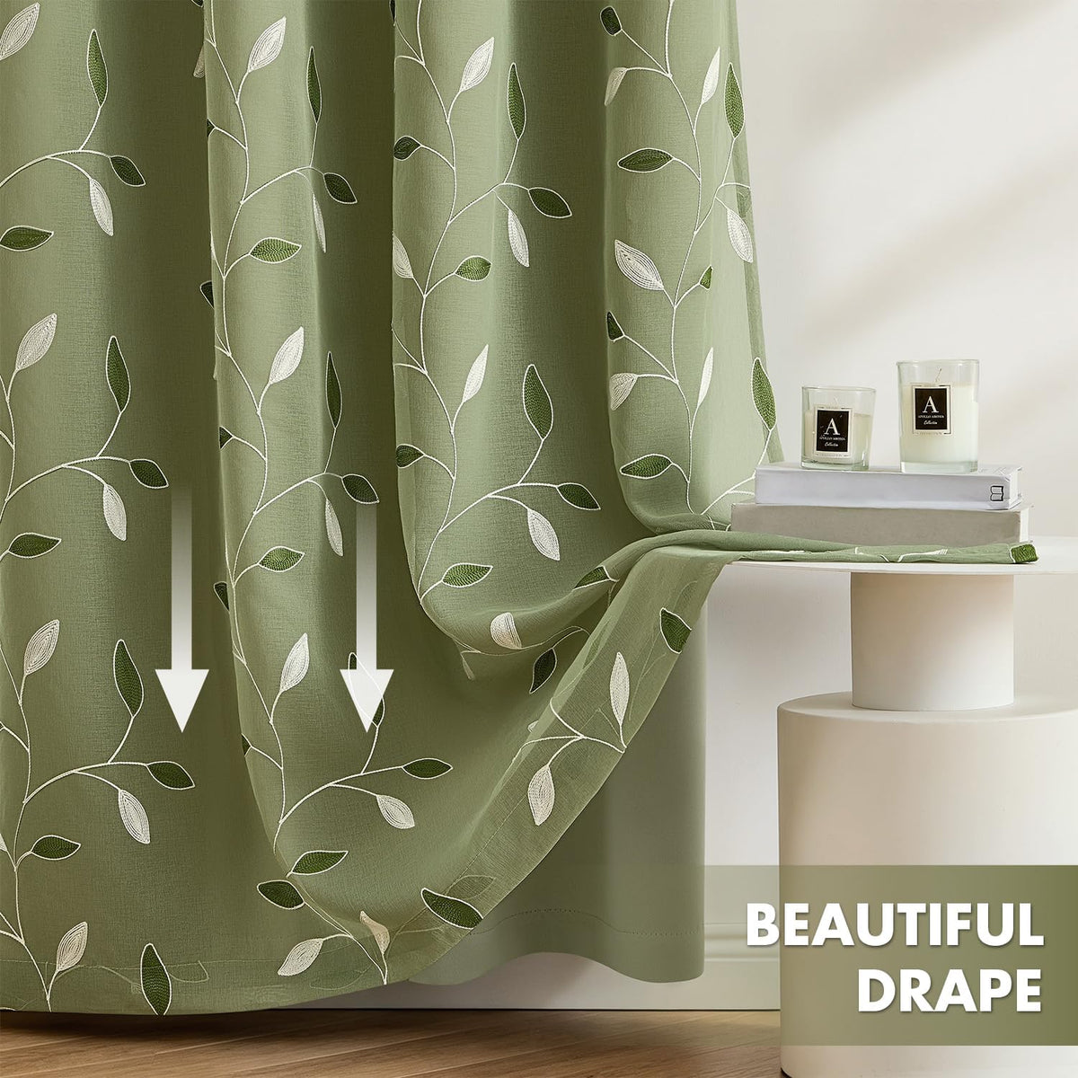 miulee sage green double layer patterned blackout curtains on a desk or shelf