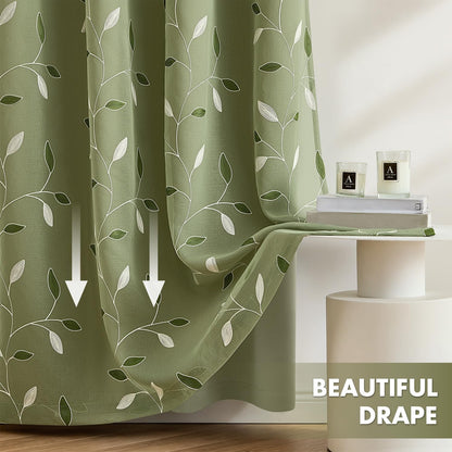 miulee sage green double layer patterned blackout curtains on a desk or shelf
