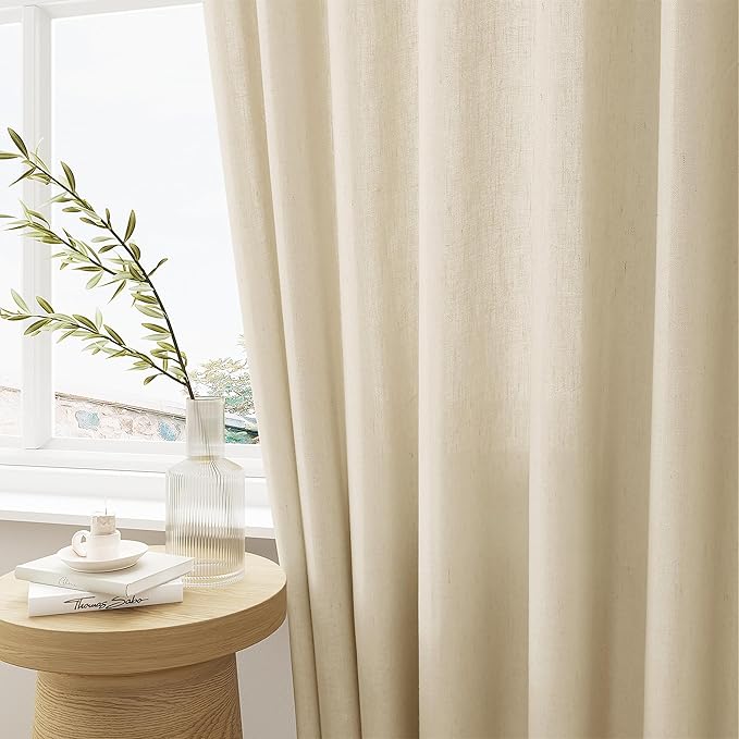 Beige Linen Sheer Curtains 96 Inches Long Memory Shape Trained Pinch Pleated - Image 5