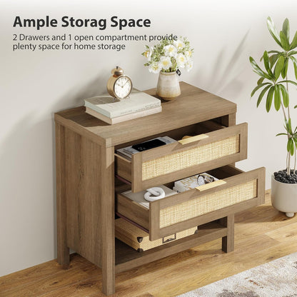 eclatara rattan nightstands with 2 drawers and storage, side view