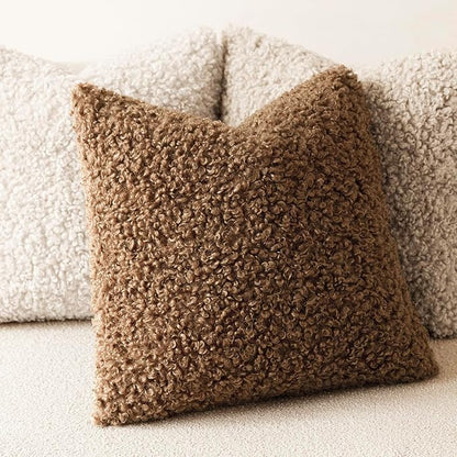 Foindtower 2 Pieces 16x16 Inch Dark Bronze, Faux Fur Throw Pillow Cover Accent - Image 4