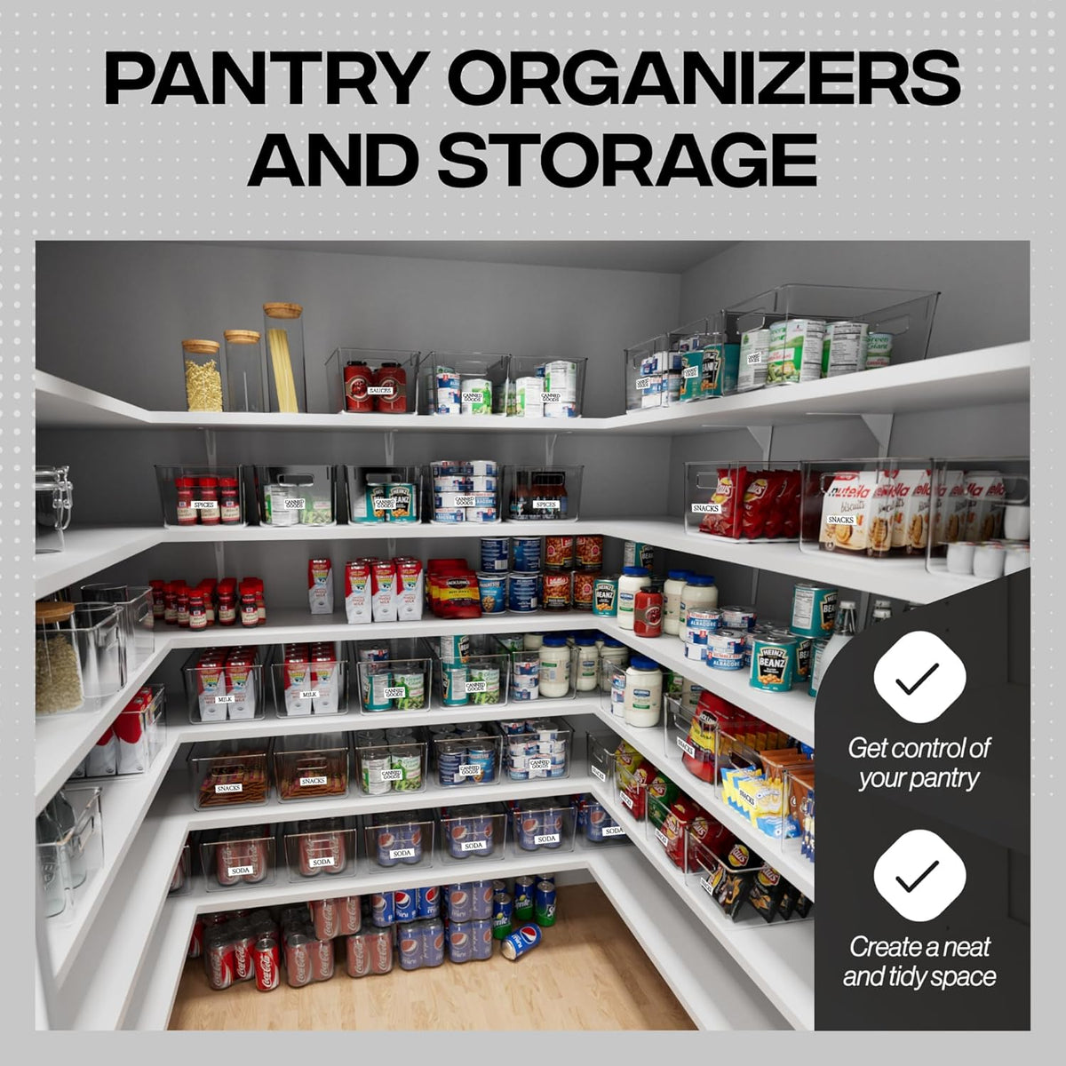 clearspace clear plastic storage bins – pantry organizers shown in use