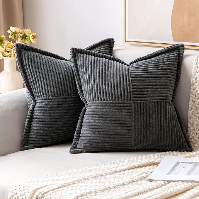 MIULEE Dark Grey Corduroy Pillow Covers 16x16 Inch by MIULEE