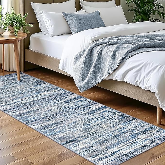 Modern Abstract Bedroom Runner Rug 2x7, Non-Slip Soft Thin Faux Wool Mat by lansny