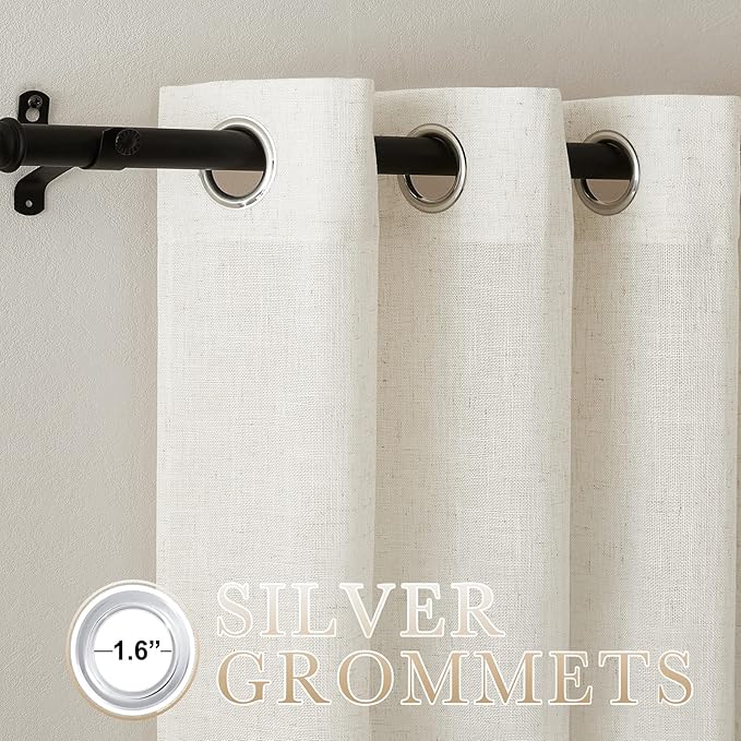 NICETOWN Linen Burlap Bedroom Curtains 63 inches Long, Grommet Semi Sheer Flax - Image 2
