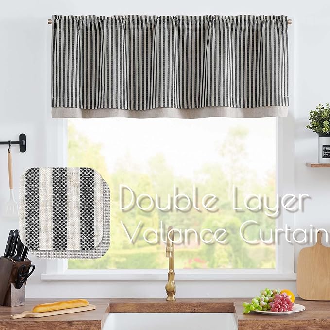 jinchan Linen Stripe Curtain Double Layer Valance - Image 2