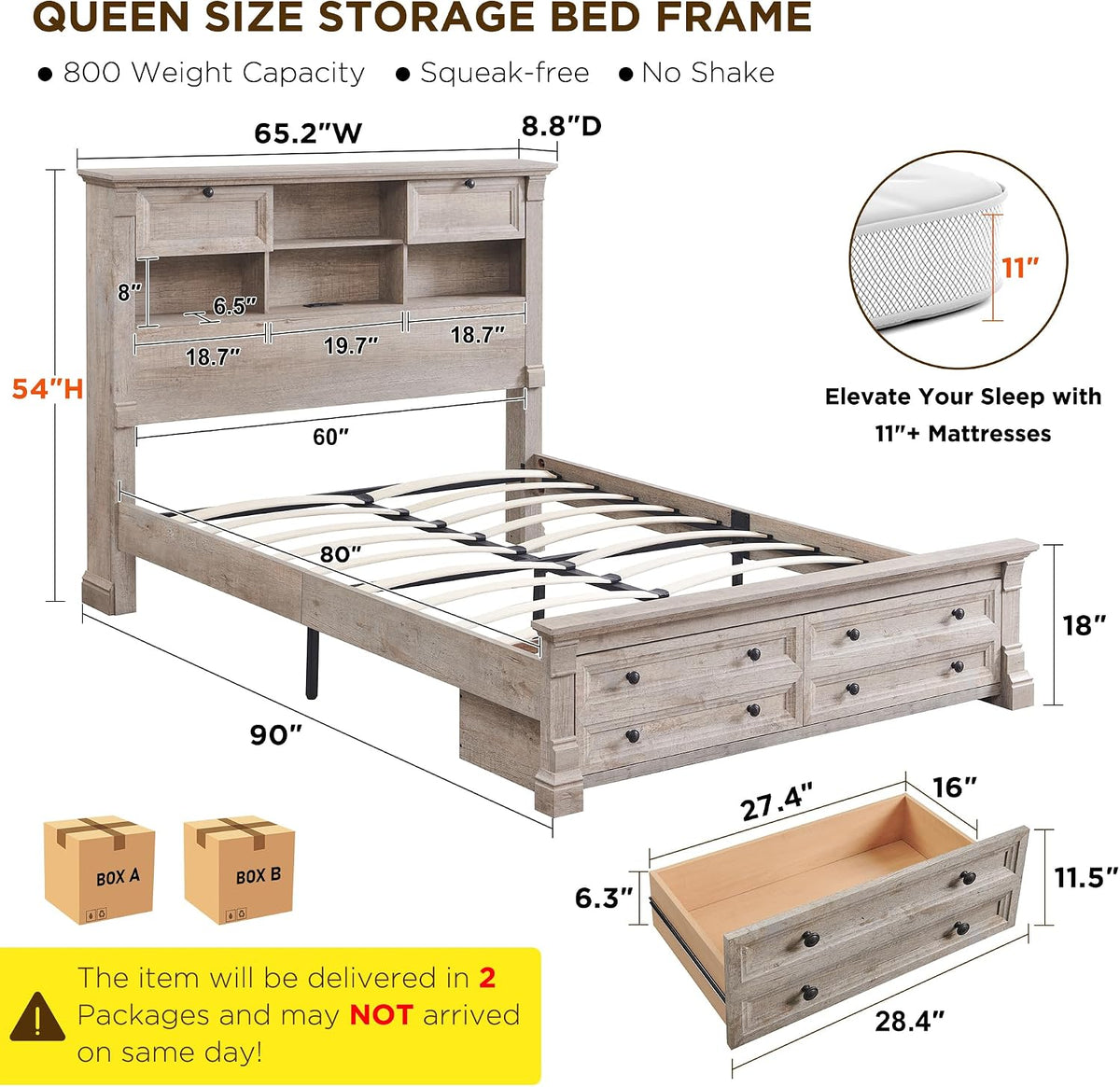 queen size bed frame 2 drawer & 4 shown in use