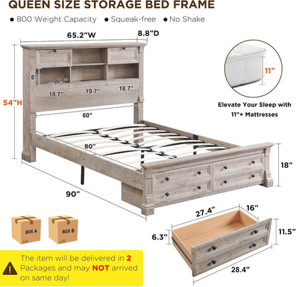 queen size bed frame 2 drawer & 4 shown in use