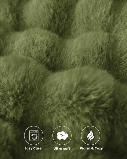 Ultra Soft Cozy Faux Fur Throw Blanket, Fuzzy Plush Thick Bubble Blanket - Image 5