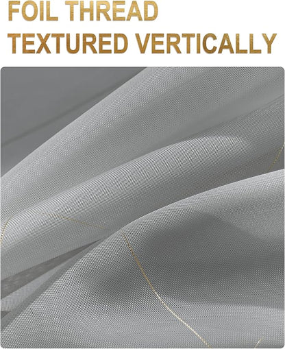 Foil Stripe Grey Sheer Curtains 120 inches Length 2 Panels - Image 2