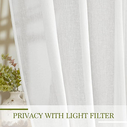 NICETOWN White Living Room Curtains Extra Long 135 inches Long, Grommet Linen - Image 3