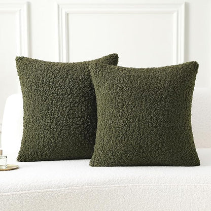 FUTEI Olive Green Throw Pillow Covers 26x26 Inch Set of 2, Furry Faux Fur Teddy by FUTEI