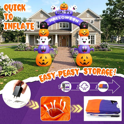 Halloween Inflatable Arch Cute Large Pumpkin Archway Blow Up Outdoor 8FT