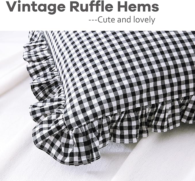 2 Pack Black White Gingham Ruffle Large Square Euro Throw Pillow Covers - Image 4