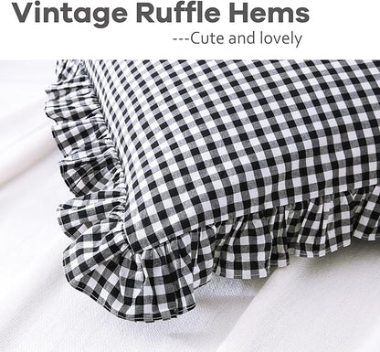 2 Pack Black and White Plaid Ruffle Gingham Standard Pillow Shams, 100% Washed - Image 4