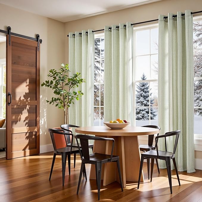 Vangao Linen Striped Green Christmas Curtains - Image 4