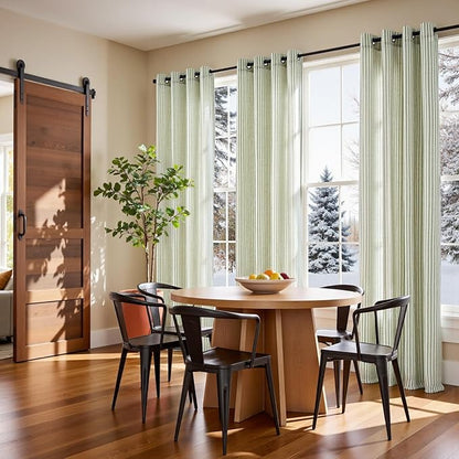Vangao Linen Striped Green Christmas Curtains - Image 4