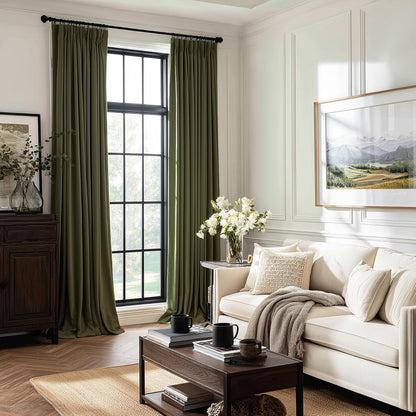 olive green velvet blackout curtains 84 inches 2 shown in use