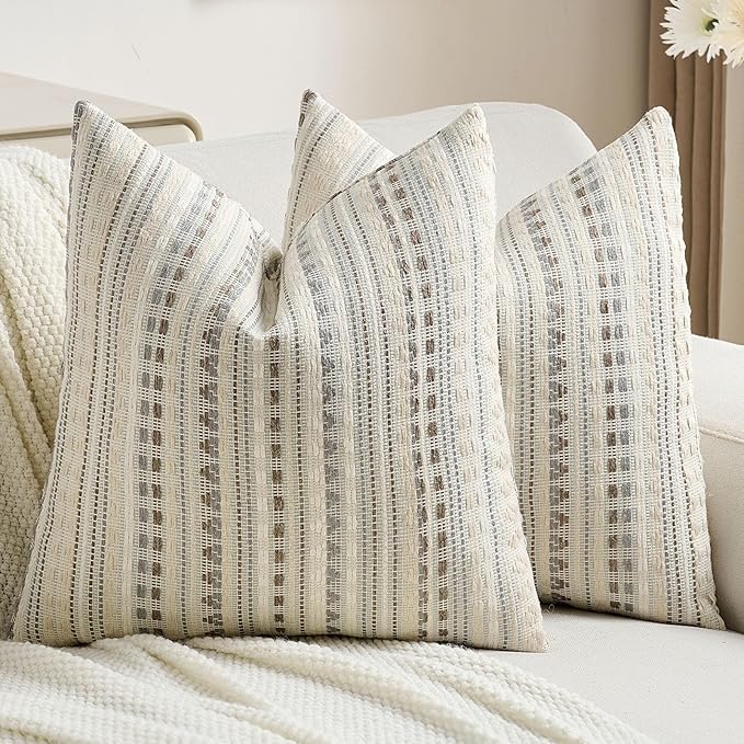 FUTEI Grey White Decorative Throw Pillow Covers 18x18 Inch Set of 2, Soft Cozy by FUTEI
