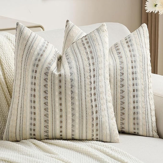 FUTEI Grey White Decorative Throw Pillow Covers 18x18 Inch Set of 2, Soft Cozy by FUTEI