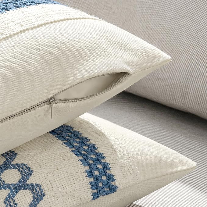 MIULEE Set of 2 Coastal Blue Boho Decorative Lumbar Pillow Covers 12x20 Inch - Image 5