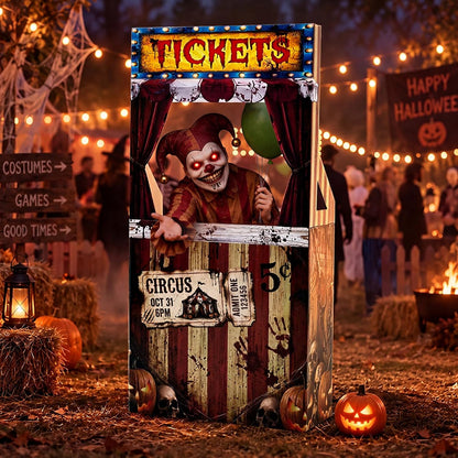 Circus Halloween Decorations Creepy Clown Carnival Ticket Booth Photo Prop