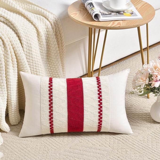 Fancy Homi Set of 2 Boho Red Lumbar Decorative Throw Pillow Cover 12x20 Inch - Image 2