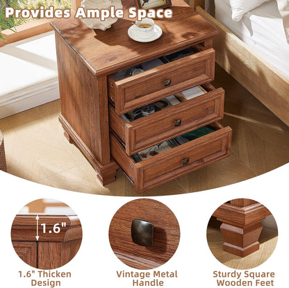 savor life 3-drawer farmhouse nightstand with solid wood, side view