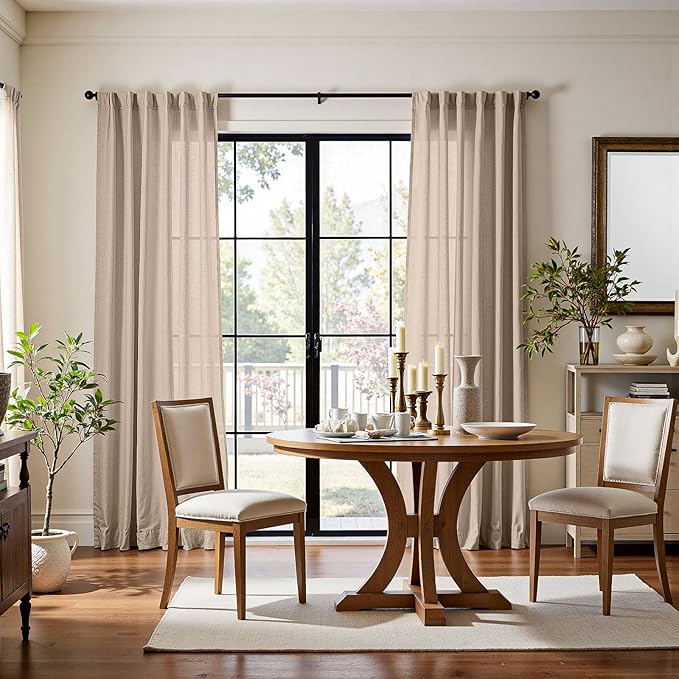 jinchan Taupe Linen Blend Curtains 90 inch Length 2 Panels - Image 2