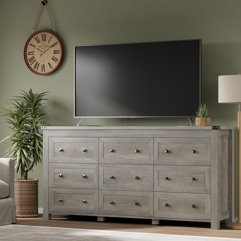 BORNOON 9-Drawer Dresser, Modern Wooden Storage Chest of Drawers, Dresser TV ...