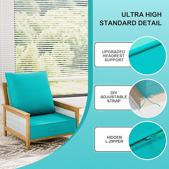 Outdoor Olefin Water-Resistant Deep Seat Cushion Set, Thickened Sofa Chair Pad - Image 6
