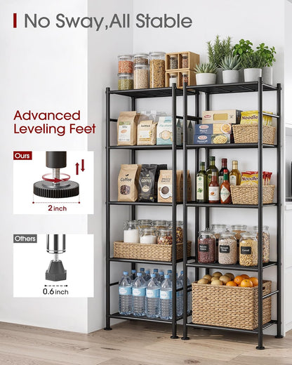 sakugi 2-pack 5-tier metal storage shelves, 18.4"x12.6"x57.4", black, package contents