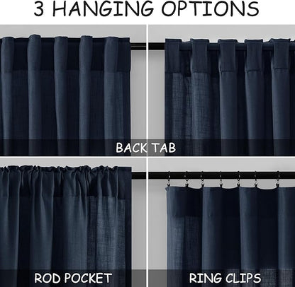 Navy Blue Linen Curtains 102 Inches Long - Image 3