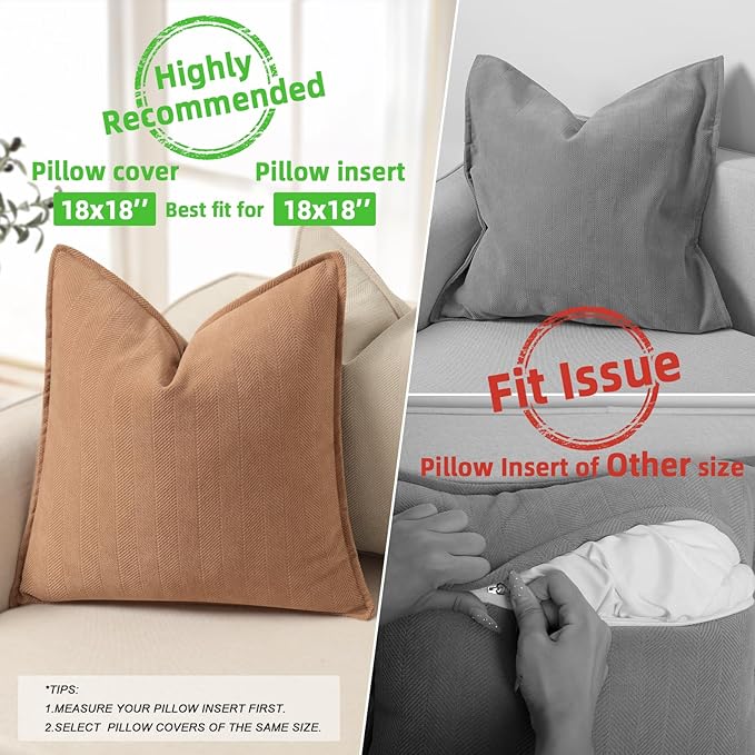 ZWJD Camel Pillow Covers 18x18 Set of 2 Chenille Throw Pillow Covers - Image 3