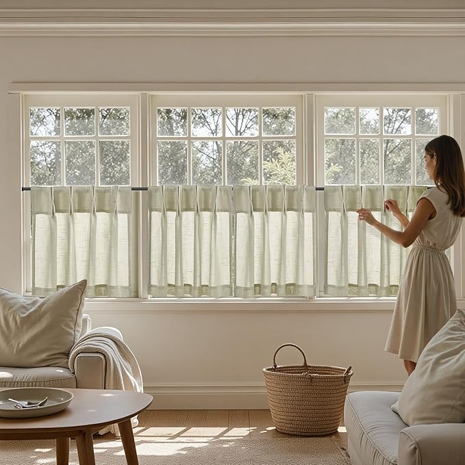 jinchan Linen Pinch Pleated Kitchen Curtains 24 Inch 2 Panels, Natural Linen - Image 7