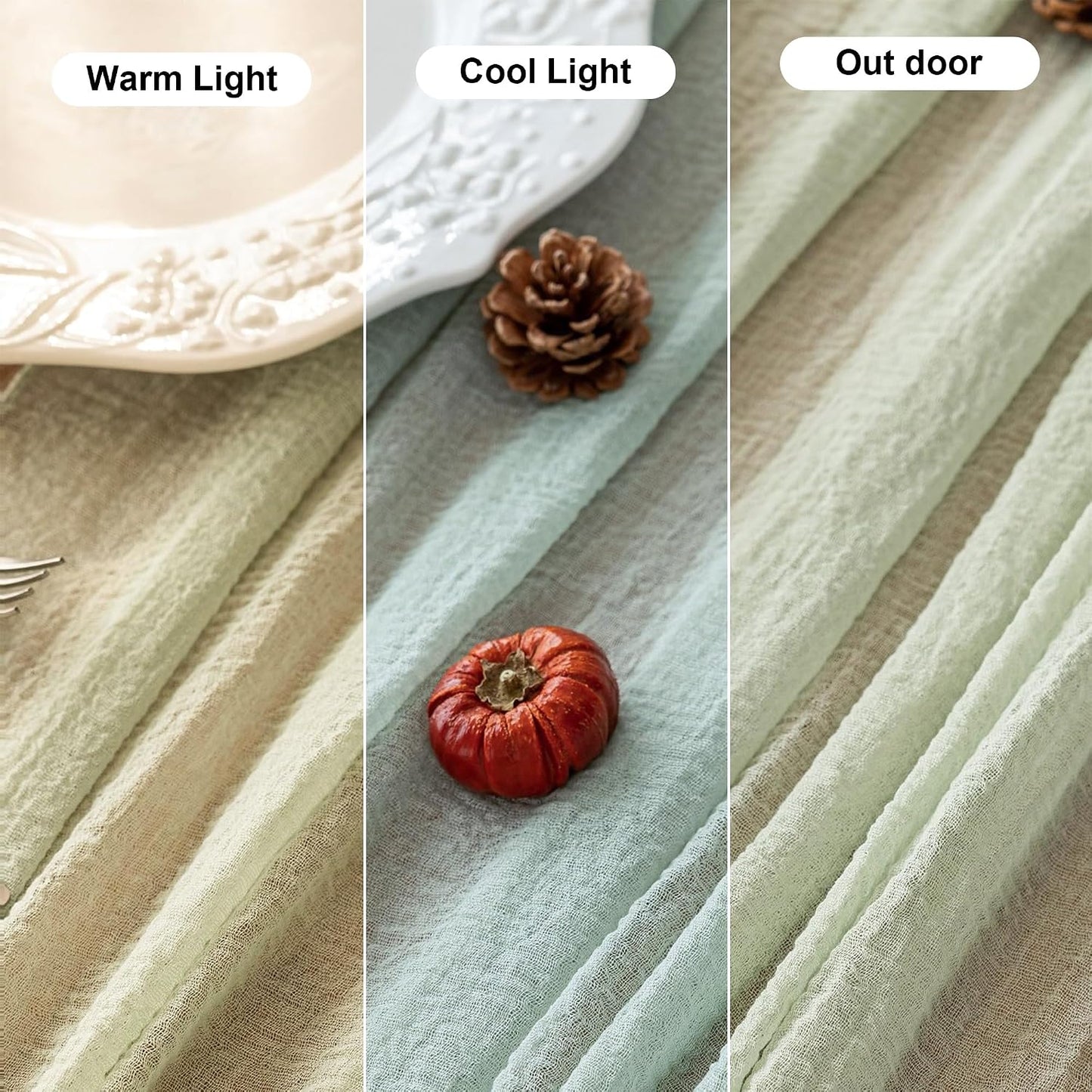 Keketoarrange Sage Green Table Runner Cheesecloth 120 Inch 10 FT Rustic Boho Cheese Cloth Table Runner for Wedding Baby Shower Bridal Shower Sheer Gauze Centerpiece Summer Boho Home Decorations