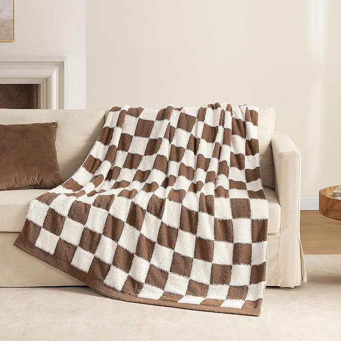 Snuggle Sac Brown Checkered Throw Blanket Faux Fur Microfiber Blankets - Image 5