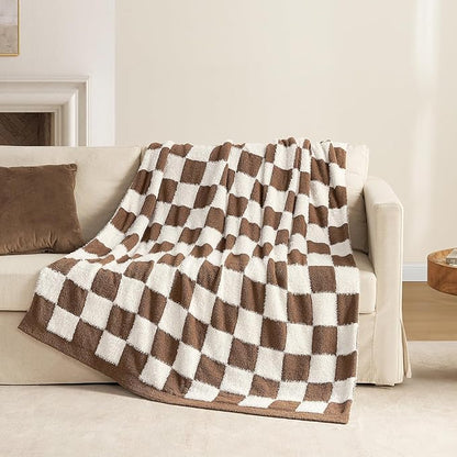 Snuggle Sac Brown Checkered Throw Blanket Faux Fur Microfiber Blankets - Image 5