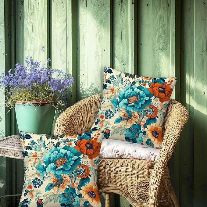 Floral Throw Pillow Covers 18x18 Set of 2, Flower Pillowcase - Image 4