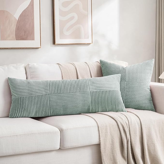 Fancy Homi Set of 2 Grey Blue Boho Long Lumbar Body Decorative Throw Pillow - Image 5