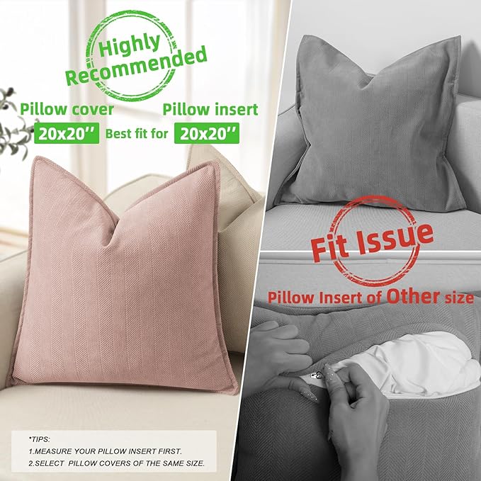 ZWJD Dusty Pink Pillow Covers 20x20 Set of 2 Chenille Throw Pillow Covers - Image 3