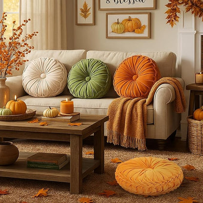 4 Pcs Round Throw Pillows Decorative Velvet Pleated Throw Pillows 15'' Diameter - Image 7