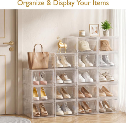 sturdy clear shoe organizer with magnetic door, stackable, view 9