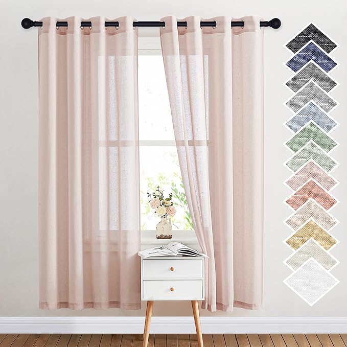 NICETOWN Flax Natural Blend Semi Sheer Curtains 72" L by NICETOWN